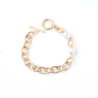 China Trendy Trendy Bracelet Shape Pearl Gold Baroque OT Link Chain Buckle Bracelet Romantic Korean Jewelry For Women And Girls for sale