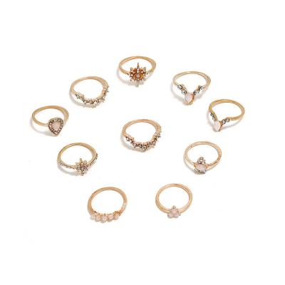 China Boho 2022 Wholesale Rings Set Retro Boho Fashion Sun Star Rhinestone Stone Stocking Custom 10pcs/set Rings for sale