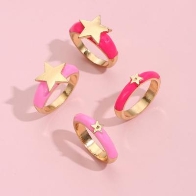 China CLASSIC 4 Pcs / Set Enamel Ring Set Luminous Color Star Painting Charm Ring Fashion Jewelry Gift Wholesale for sale