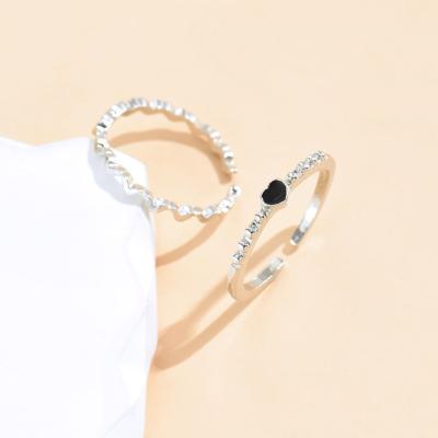 China Fashionable Wholesale Trendy Design Ring 2 Pcs/Set Simple Enamel Heart Adjustable Jewelry Gift Ring For Women And Girls for sale