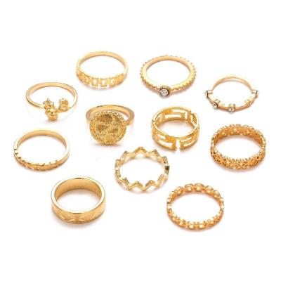 China Vintage 11Pcs/Set Gold Plated Snake Rose Irregular Ring Set Wholesale Ring Set Bohemia Rings Creative for sale