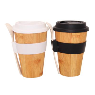 China Sustainable Eco Coffee Bottle Cup Bamboo Coffee Mug With Silicone Lid And Sleeve for sale