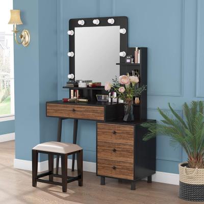 China (Other) White Color Adjustable Mecor Vanity Makeup Table Set Dressing Table With Stool And Square Mirror For Wall Corner for sale