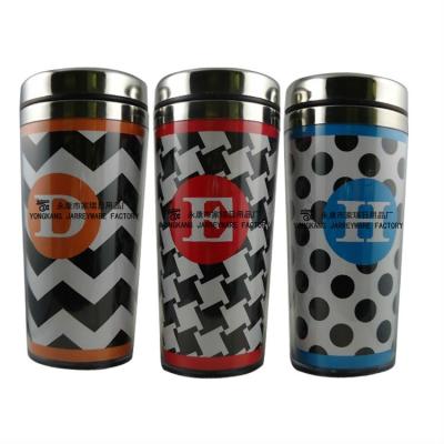 China Sustainable Promotional Double Wall Insulated Plastic Travel Mug Tumbler With Paper Insert for sale