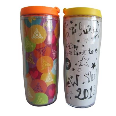 China Promotional Customized Plastic Mug Different Colors PS Double Wall With Photo Inserts 350ML for sale