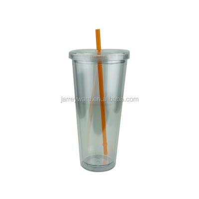 China With Straw 650ML Tumbler Ice Cream Large Size Double Wall Plastic Cup Sustainable Plastic Double Wall With Lid Plastic Travel Mug for sale