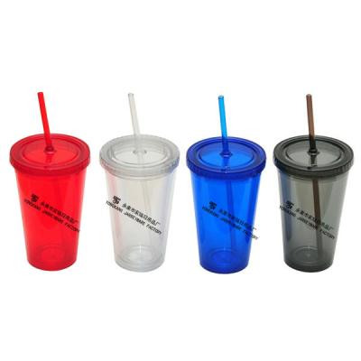 China Travel Viable BPA Free Insulated Plastic Tumbler With Straw Different Colors Double Wall for sale