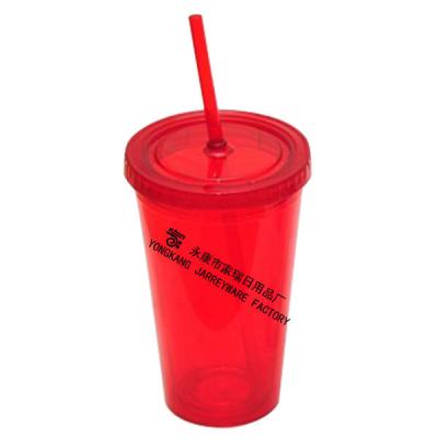 China Sustainable Food Grade Double Wall Plastic Ice Cup With Straw for sale