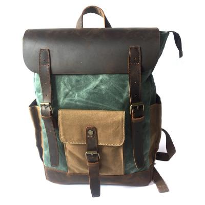 China Waterproof Vintage Waxed Canvas Backpacks For Men's Canvas Leather Travel Backpack Large Waterproof Daypacks Retro Bagpack for sale