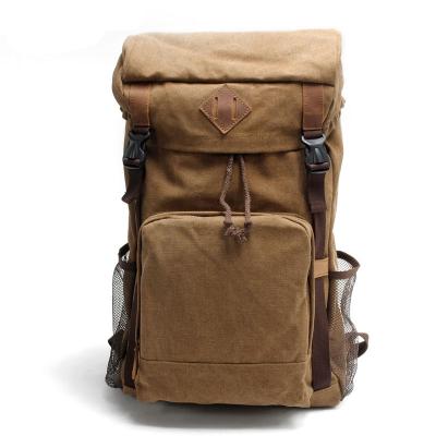 China Large Waterproof Waxed Mountaineering Travel Package Vintage Canvas Leather Backpacks For Men Laptop Daypacks Waterproof Canvas Rucksacks for sale