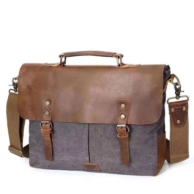 China Waterproof Vintage Laptop Bookbag Leather Backpack 15.6 For Waxed Canvas Backpack Travel Cylinder Office Sling Waterproof Bag for sale