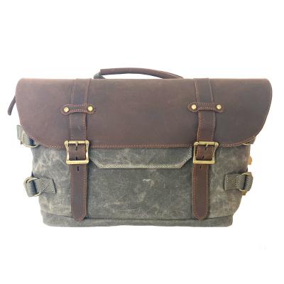 China Large Capacity Waterproof Vintage Waxed School Laptop Bag Male Canvas Messenger Bag Oiled Leather Military Cross - Body Bags for sale