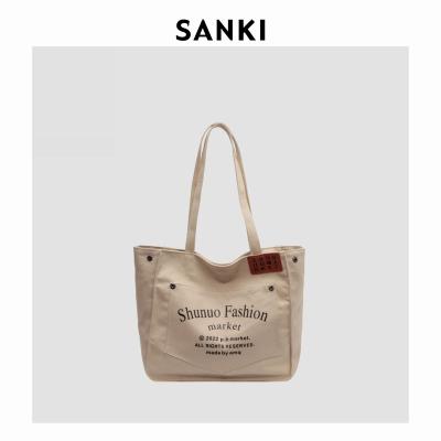 China PORTABLE Vintage Canvas Letter Printed Tote Women's Shoulder Bag Large Capacity Leisure Cotton Shopping Bag Handbag for sale