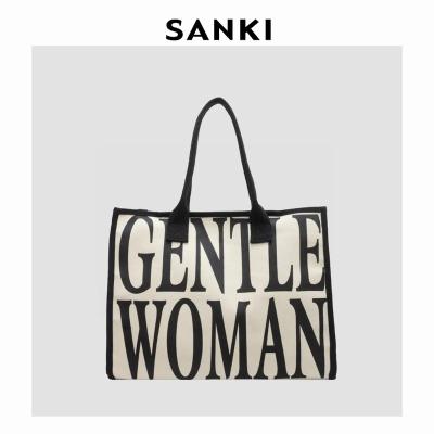 China Other 2023 Alphabet Letter Printing Canvas Cloth Tote Women's Handbags Large Capacity Gentle Women Shoulder bag Shopping Bag for sale