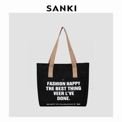 China PORTABLE 2023 Fashion Letter Printing Canvas Tote bag Women's Handbag Large Capacity Korean Style Shoulder Shopping bag for sale