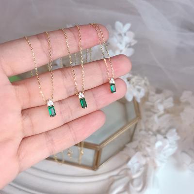 China 2021 FASHIONABLE Small Diamond Pendant Necklace Rectangle Zircon Creative Green Choker Necklace for sale