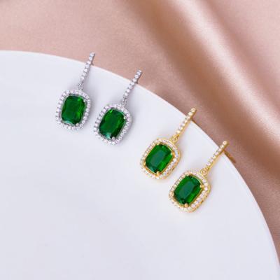 China Advantageous Environmentally Friendly Jewelry Women Fashion 925 Gold Plating Silver Emerald Green CZ Earrings for sale