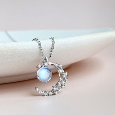 China Hot Sale Romantic Romantic Personalized 925 Sterling Silver Moon Star Moonstone Necklace Women's Pendant Jewelry for sale