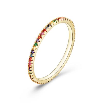 China Wholesale Environmentally Friendly 925 Sterling Silver Jewelry Gold Plated Rainbow Zircon Eternity Ring for sale