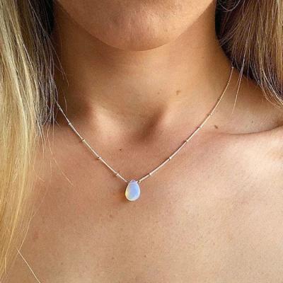 China 925 Sterling Silver Teardrop Beaded Necklace Moonstone Fashion Style Silver Gemstone Environmental Friendly Necklace for sale