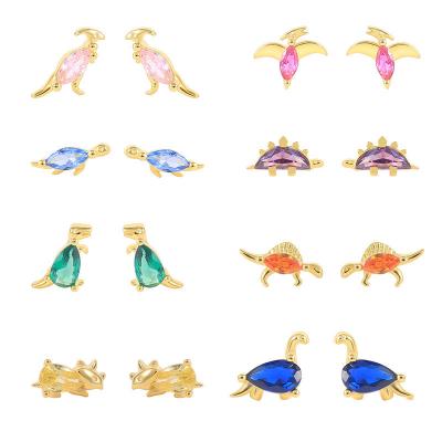 China S925 Sterling Silver Tropical Forest Dinosaur Eco-Friendly Cute Small Cute Animal Stud Earrings for sale