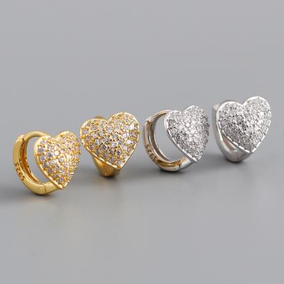 China Bling Environmentally Friendly Rhinestone Heart Circle Stud Earrings Pave Zircon Heart Stud Earrings For Women for sale