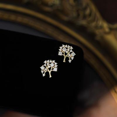 China Eco-Friend Eco-Friend Tree Of Life Earrings 925 Sterling Silver 14K Gold Plated Wish Tree Stud Earrings With Zircon for sale