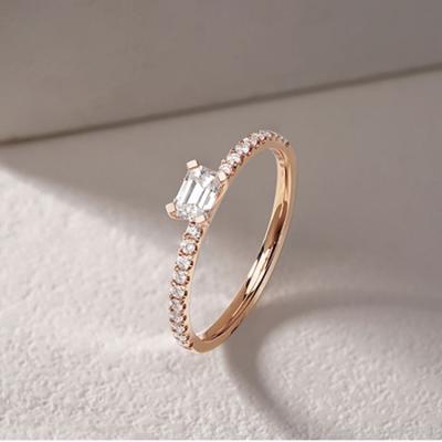 China Korean Fashion Jewelry Environmentally Friendly 925 Sterling Silver Ring Stacking Baguette Diamond Ring For Women for sale