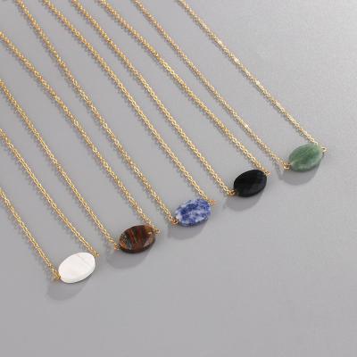 China TRENDY and Minimalist Oval Black Stainless Steel Necklace Choker Natural Stone Necklace for sale