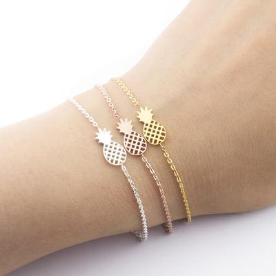 China Non-fading Trendy Jewelry Never Fade Cute 18k Gold Stainless Steel Women Pineapple Bracelet for sale