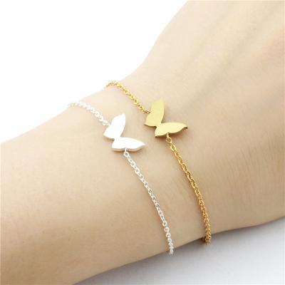 China Hot Selling Non-fading Never Fade Gold Plated Bangle Butterfly Charm Bracelet With Stainless Steel for sale