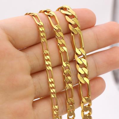 China Hot Selling Hiphop Hip Hop Chain Necklace Copper Gold Plated Figaro Chain Necklace For Unisex for sale