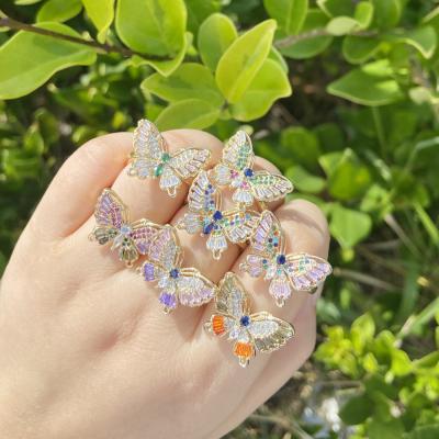 China FASHIONABLE Women Wholesale Adjustable Gold Plated Colorful Crystal Butterfly Rings for sale