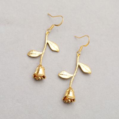 China FASHIONABLE Unique Design Flower Cooper Jewelry Beautiful Design 18k Gold Rose Earrings For Women for sale