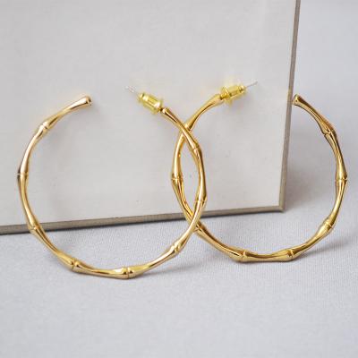 China 2021 Fashion Trendy Jewelry Trendy Copper Gold Plated 50mm Large Circle Bamboo Earrings For Women for sale