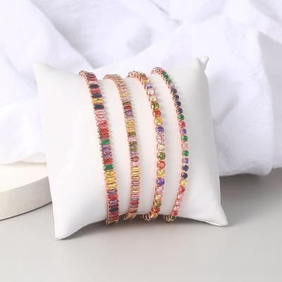 China Gold Plated Zircon Adjustable Tennis Diamond Hiphop Hip Hop Jewelry Rainbow Cooper Chain Bracelet For Women for sale