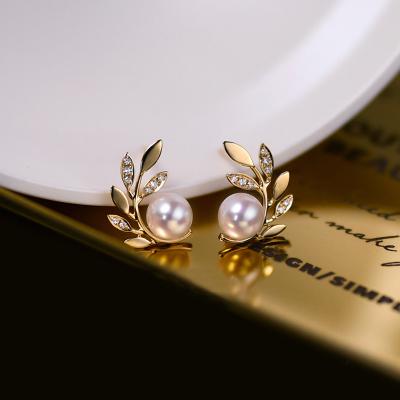 China FASHIONABLE High Rank Wedding Bridal Jewelry Olive Branch Shape 18k Gold Pear Earrings for sale