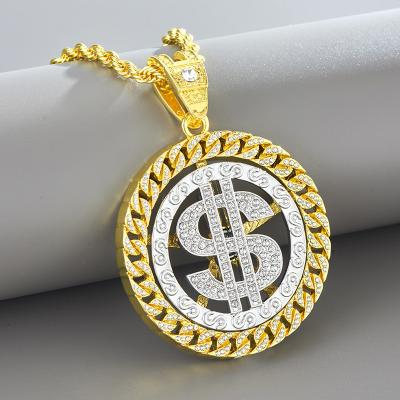 China FASHIONABLE chain crystal diamond gold kolye erkek dollar sign rhinestone personality rhinestone hip hop dollar koyle spinning pendant necklace for sale