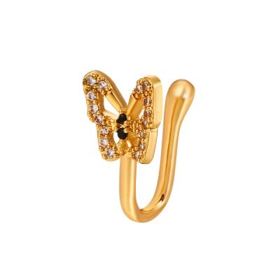 China Designer FASHIONABLE Copper Cuff U Shaped Nose Rings No Piercing Fake Zircon Butterfly Nose Rings for sale