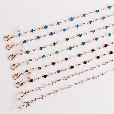 China Environmentally Friendly Personalized Masking Colorful Crystal Masked Chain Gold Chains Face Glasses Necklace Holder Glass Beads for sale