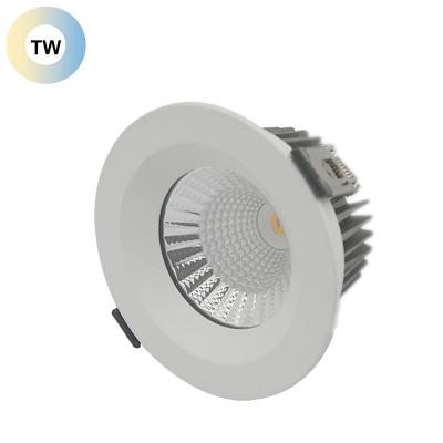 China Round Shape Led Downlight 12W Tri Color Adjustable DC 24V Adjustable White KNX COB Module IP65 Recessed Ceiling LED Downlight for sale