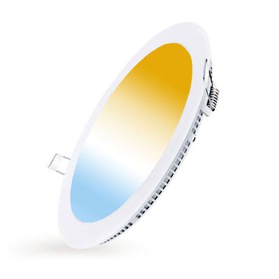 China Ultra Thin DC 24V Dimmable Round Panel 6W Ultra Thin Aluminum 12W 2000K-6000K TDC CRI90 Dimmable White LED Recessed Ceiling Panel Light for sale