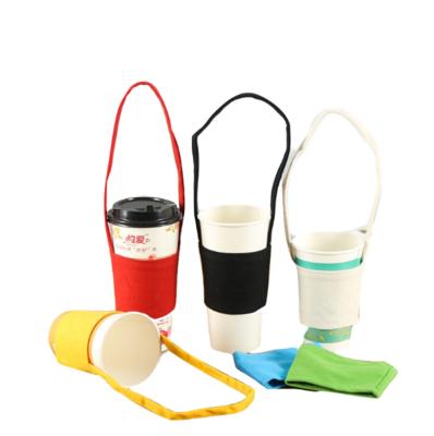 China Recyclable accept custom logo portable canvas&cotton mug sleeve holder for coffee and heat insulation for sale