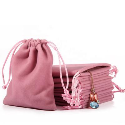 China Recyclable Wholesale Custom Pink Color Jewelry Packaging Flannel Pouch Bag, Drawstring Bag for sale