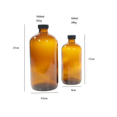 China Liquid Medicine Boston Round Glass Bottle 500ml 1000ml Amber Screw Cap for sale