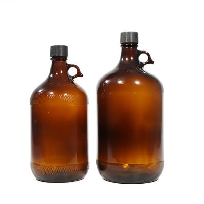 China Factory Wholesale Beer Bottle Liquid 2.5L 4L Big Brown Amber Glass Wine Bottle Growler Medicine California With Airtight Screw Tops for sale