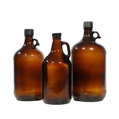 China Factory Wholesale Beer Bottle 2L Liquid Large Brown Amber Glass Wine Bottle Growler Medicine California With Airtight Screw Tops for sale