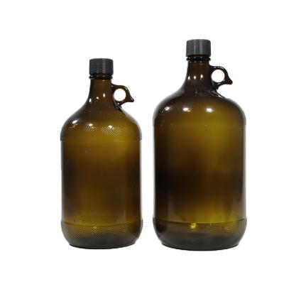 China Wholesale Liquid 2.5/4 L Amber Glass Jar California Beer Wine Medicine Bottle Large Capacity Olive Oil Bottle Glass Packaging With Handle for sale