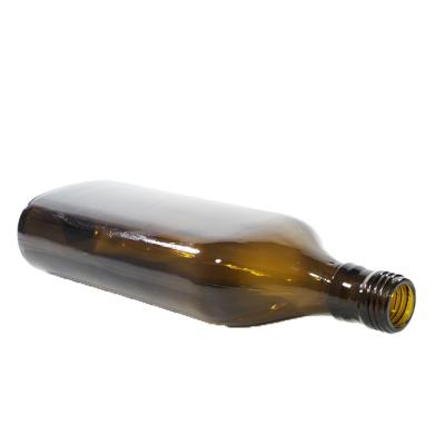 China Liquid Medicine Boston 1000ml Amber 1L Flat Glass Bottle 1 Liter Screw Cap for sale