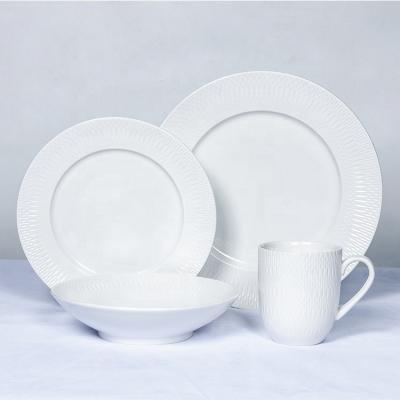 China Amazon Coil Bestselling Elegant White Craft Porcelain Dinnerware Set Banquet Wedding Dinnerware Set Viable Full for sale